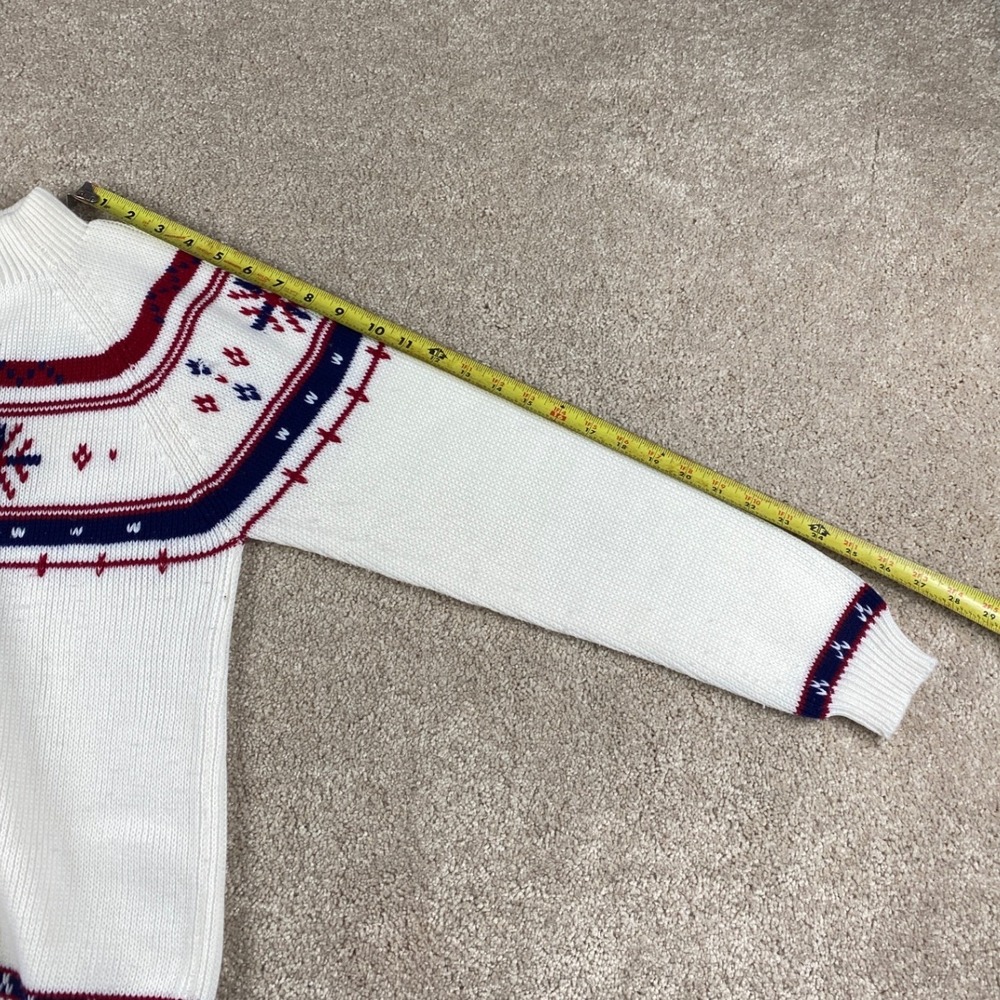 Vintage JCPenney Men White Nordic Snowflake Fair Isle Mock Neck Sweater Small - Picture 6 of 8